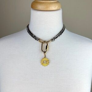 Artizan Joyeria Chunky Gold Plate Mixed Metal Evil Eye Charm Necklace